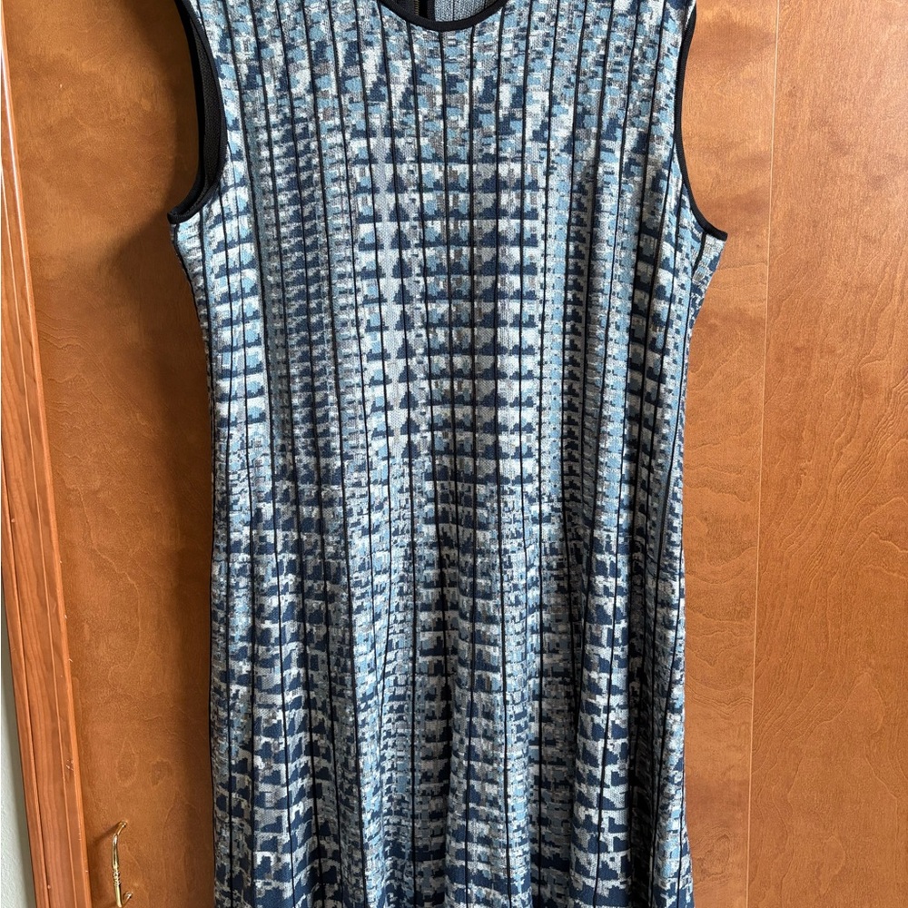 NIC+ZOE Blue and White Geometric Twirl Dress